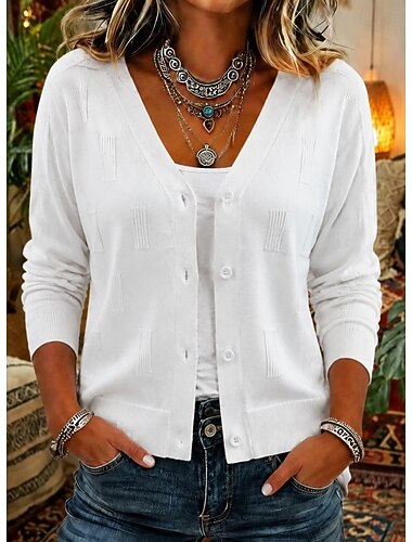  Dames Trui Elegant Vakantie Dagelijks Lange mouw V-hals Normale tops Casual Dagelijks Werk blauw Wit Khaki Blozend Roze Grijs Lente Herfst