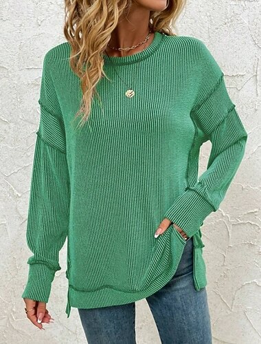  Dames Tuniek Stijlvol Klassiek Modern Lange mouw Strakke ronde hals Lange tops Casual Dagelijks Uitgaan Rood Paars Groen Rode roos Koffie Zomer Lente Herfst