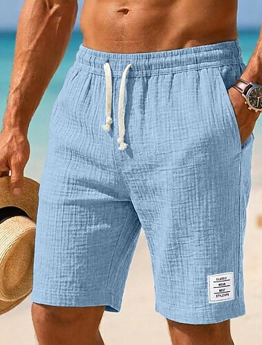  Herre Shorts Sommershorts Strandshorts Casual shorts Snorer Elastisk midje Helfarge Med Tekstur Komfort Pustende Kort Avslappet Daglig utendørs Mote Retro / vintage Blå Hvit Uelastisk