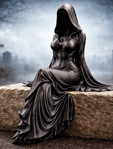  Sculpture gothique d'Halloween représentant une faucheuse à capuche, fantôme sans visage, décoration d'intérieur sombre, à poser sur une étagère, dans une bibliothèque, un bureau, une chambre ou pour une fête d'Halloween.
