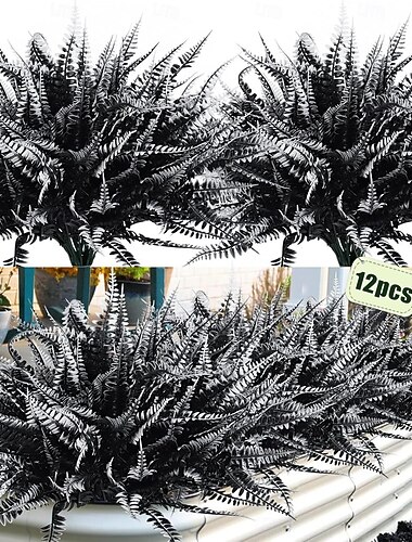  12個の人工ボストンファーン植物、UV耐性フェイクグリーンブッシュ、屋外プランター、ポーチ、パティオ、庭、農家、オフィス、屋内ホームハロウィン装飾用のリアルなプラスチック製フェイクファーンの葉