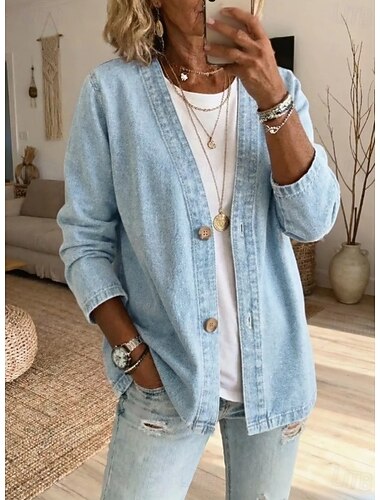  Γυναικεία Casual Jacket Άνετο Αναπνέει Κουρελού Βίντατζ Καθημερινό Συμπαγές Χρώμα Causal Κανονικό Λαιμόκοψη V Κανονικό Μακρυμάνικο Εξωτερικά ενδύματα Θαλασσί Μπλε Απαλό Μαύρο Καλοκαίρι Άνοιξη