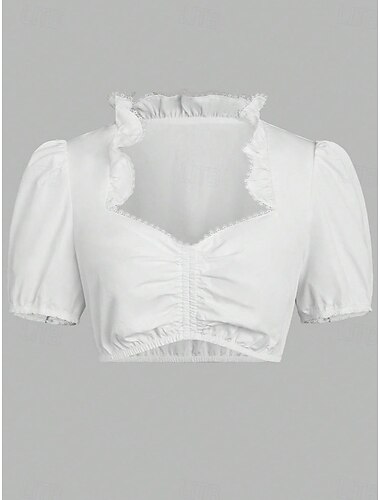 Oktoberfest Blouse Dirndl Pantacourt Coeur Manches bouffantes Femme de ménage Bavarois Alpin Patrimoine Prairies Femmes Carnaval Fête de la Bière Tissu de style traditionnel