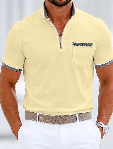  Per uomo 100% cotone Polo con zip a un quarto Casuale Vacanza Bavero Manica Corta Moderno Confortevole Semplice Cerniera Traspirante Estate Primavera Blu Bianco Giallo Rosso Grigio 100% cotone