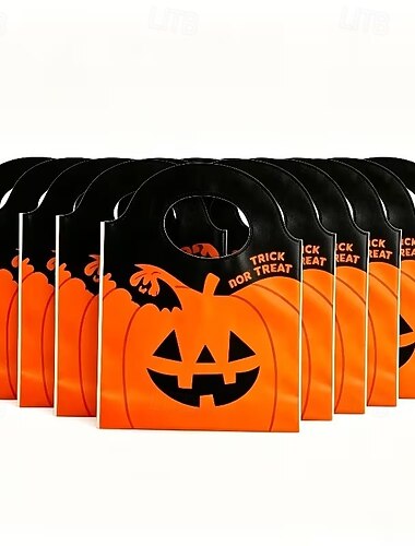  50 sacchetti per dolcetti di Halloween con manici, sacchetti di plastica a forma di zucca, sacchetti regalo per caramelle di Halloween, sacchetti portatili per snack per feste di Halloween, sacchetti