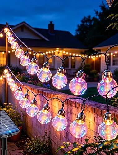  Guirlande lumineuse solaire d'extérieur en fer forgé avec ampoules transparentes, 8 modes d'éclairage, étanche, idéale pour le jardin, le balcon, la maison, les mariages, les fêtes, le camping, les