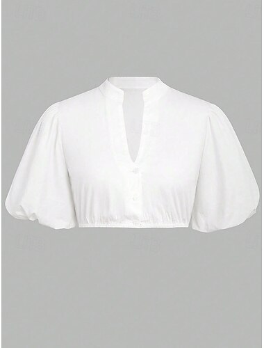  Oktoberfest Blusa con falda acampanada Tobilleros Escote en Pico Escote Chino Collar mandarín Manga Farol Mucama bávaro alpino Herencia prados Mujer Carnaval Festival de Cerveza Paño de estilo