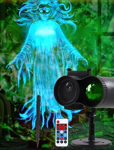  Projetor de luz para exteriores com tema de Halloween, luminária fantasma de caveira para quintal, luz ambiente dinâmica, à prova d'água, ideal para Natal, festas internas e externas, iluminação de
