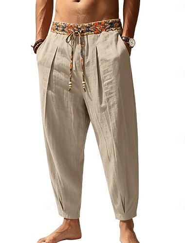  Herren Leinenhosen Hose Sommerhose Strandhose Kordelzug Elastischer Bund Einfarbig Komfort Atmungsaktiv Täglich Outdoor Strand Urlaub Mode Weiß Khaki Unelastisch