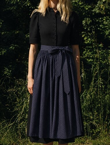  Oktoberfest Dirndl-jurk Trachtenkleider Midi-lengte Met zakken Mandarijn Kraag hulp in de huishouding Bavarian Duits Weiden Dames Carnaval Bierfestival Doek in traditionele stijl (75 cm)