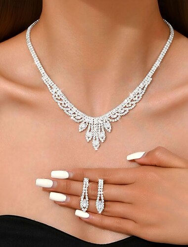  Sieradenset 2 Legering 1 Ketting Oorbellen Dames Modieus Sieraden set Voor Feest