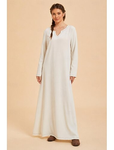  Retrò Vintage Medievale Rinascimento Lunghezza alla caviglia Camicia da notte Abito Tunica Normale Vichingo Tubino Colonna Scollo a V Costume Per donna Vichingo Halloween Carnevale LARP Fiera