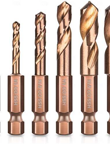  6-teiliges Set kurzer Kobaltbohrer für Metall, 1/4"-Sechskantschaftbohrer mit Aufbewahrungskoffer, Größen 3/32", 1/8", 3/16", 1/4", 5/16" und 3/8", robuste Bohrer für gehärteten Stahl