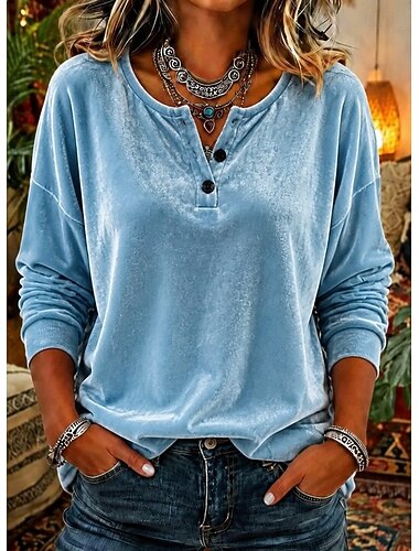  Dames Trui-sweatshirt Afdrukken Effen Elegant Warm Vintage Lange mouw Strakke ronde hals Lange tops Casual Huis Werk blauw Marine Blozend Roze Rood Oranje Lente Herfst Winter
