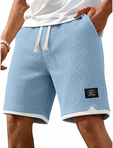  Herre Vaffelshorts Shorts Sommershorts Strandshorts Casual shorts Snorer Lomme Elastisk midje عادي Komfort Pustende Knelengde Avslappet utendørs Strand Ferie Mote Navyblå Himmelblå Mikroelastisk