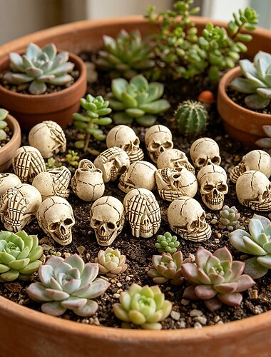  Set di 20 mini teschi scheletrici di Halloween "Non vedo, non sento, non parlo", piccole statuette di teschi in resina per decorazioni di Halloween, decorazioni per feste horror gotiche, oggetti di
