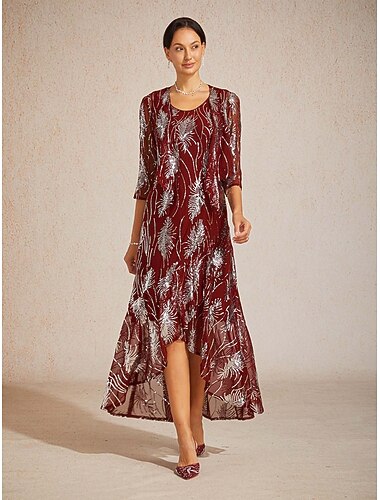  Dam Maxiklänning Sheath Dress Elegant party Normal Ensfärgat Ärmlös Rund hals Vin