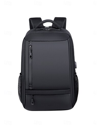  Schwarzer Business-Laptop-Rucksack für Herren in Lederoptik, großes Fassungsvermögen, praktisches Organizerfach vorne, seitliche Reißverschlusstaschen und gepolsterte Tragegurte für Büro, Pendeln und