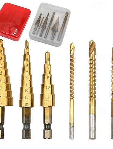  6-teiliges Stufenbohrer- und Sägebohrer-Set, Sechskant-Lochaufweiter für Blech, Eisen, Aluminium und Kunststoff, metrisches Mehrgrößen-Bohrerset