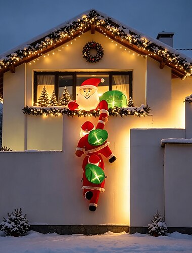  Decorazioni natalizie gonfiabili da esterno da 2,4 metri, Babbo Natale gonfiabile da arrampicata con luci a LED, decorazioni gonfiabili per giardino, veranda e interni.