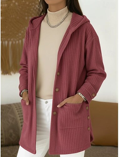  Dames Winterjas Winddicht Houd Warm Zak Elegant Vintage Dagelijks Retro Casual Normaal Capuchon Normale pasvorm Lange mouw bovenkleding Marine Blozend Roze Wijn Herfst Winter