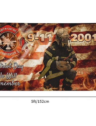  343 pompiers - Mémorial du 11 septembre - Drapeau « N'oublions jamais » 90 x 150 cm - Décoration extérieure double face - Cadeau pour la fête nationale des pompiers