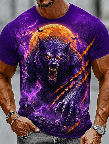  Homme Loup Garou T-shirt Manche Courte T-shirt Impression 3D Col ras du cou Chemise Sombre Occasionnel Quotidien Rue Bleu Violet Bleu de minuit Été Printemps Vêtement Tenue S M L XL 2XL 3XL