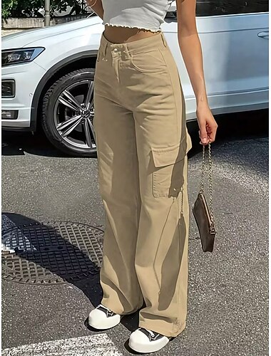 女性用 カーゴパンツ 活発的 ファッション 全長 ハイウエスト 履き心地よい 伸縮性なし バケーション フォーマル ブラック カーキ色 ダックグレー ミリタリーグリーン 夏 秋 冬