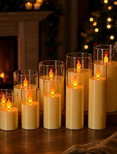  3 stuks LED-kaarsen zonder vlam met transparante acryl houders, flikkerende vlam, werkend op AAA-batterijen, geschikt voor bruiloften, Kerstmis, Halloween, slaapkamer- en tafeldecoratie.