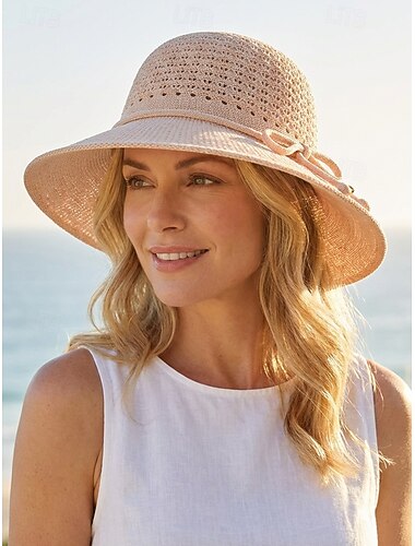  Boho-Sonnenhut für Damen mit breiter Krempe, mehrfarbiger Sommerhut aus Polyester mit Schleifendetail, ideal für Strandurlaub, Reisen, Gartenpartys und Veranstaltungen im Freien. &Alltagskleidung