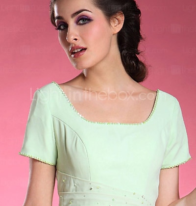 A-Line Dress Formal Evening Wedding Party Floor Length Short Sleeve Square Neck Chiffon with Beading Side Draping 2025 2025 - $129.99 –P2