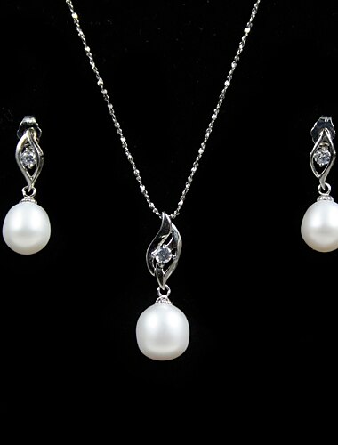14k oro blanco blanco 10,5 - 11mm aa FW collar de perlas y pendientes establecidas (xzz063)