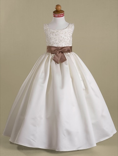Ball Gown Floor Length First Communion / Wedding Party Flower Girl Dresses - Satin Sleeveless Scoop Neck with Beading