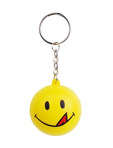 Smile Face Ball Style Keychain with Soft Plastic Material-Yellow