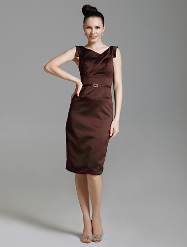 Sheath / Column V Neck Knee Length Stretch Satin Dress with Sash / Ribbon by TS Couture®