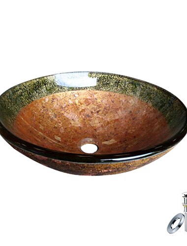 ronde marron et vert trempé vasque en verre avec bague de montage et l'évacuation des eaux (0888-blée-6700)
