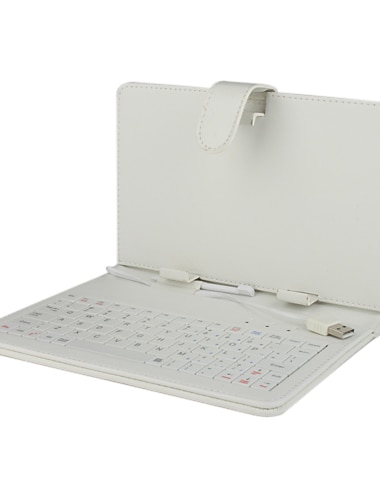 Enlighted White Leather Keyboard Case for 7 inch Tablet Computer (USB Port)