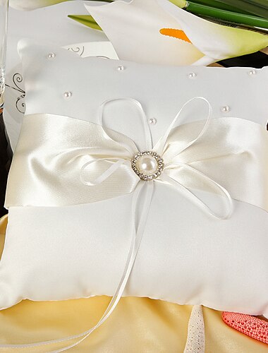 nunta eternitate pernă inel în satin fildeș cu perla faux