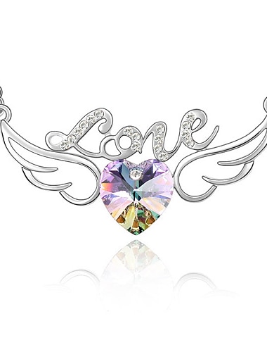 "Love" Winged Crystal Heart Necklace (More Colors)