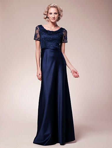 Sheath / Column Scoop Neck Floor Length Lace / Satin Mother of the Bride Dress with Beading / Lace by LAN TING BRIDE®