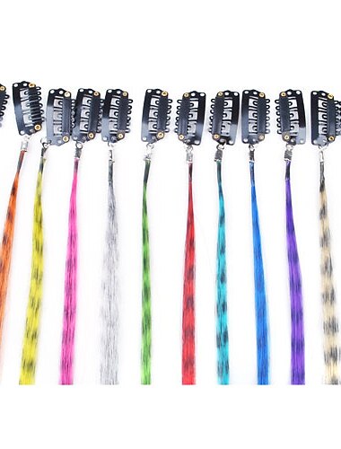 10 stuks clip in een mooie streep synthetische hair extensions - 12 kleuren beschikbaar