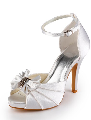 Satin Stiletto Peep Toe Wedding Shoes With Bow (More Colors)