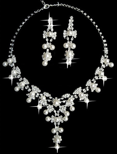 bílá perla dvoudílná fantasy dámská šperková sada (45 cm) elegantní styl