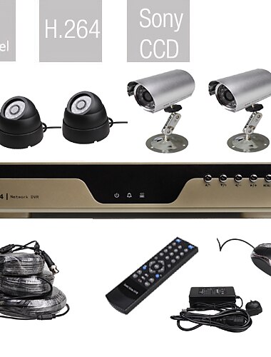 de nivel de entrada todo-en-un kit de 4 canales DVR con 4 cámaras de Sony (h.264, VGA, red)