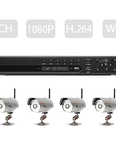 HD上級レベルH.264 NVRキット(4個H.264無線IPカメラ+ 4ch/6ch調節可能NVR)
