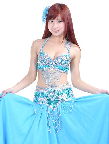 Dancewear Polyester With Beading Belly Dance Performance Top And Belt For Ladies More Colors