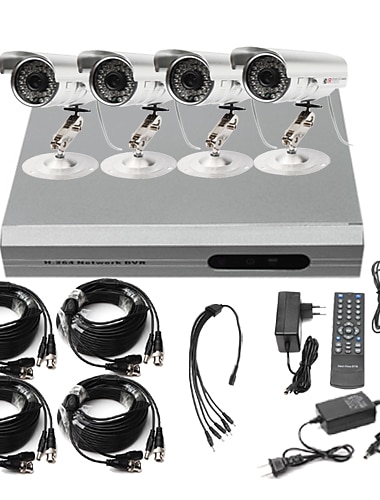 Conjunto de DVR CCTV 4 Canais (H.264, 4 Câmeras a Cores à Prva de Água)