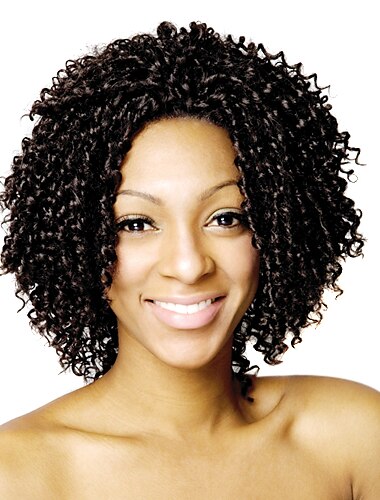 الدانتيل الجبهة المتوسطة جودة عالية الاصطناعية شعر مستعار مجعد الشعر الأسود