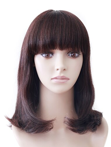 Capless Mono Top Medium Brown Wavy Human Human Hair Wig