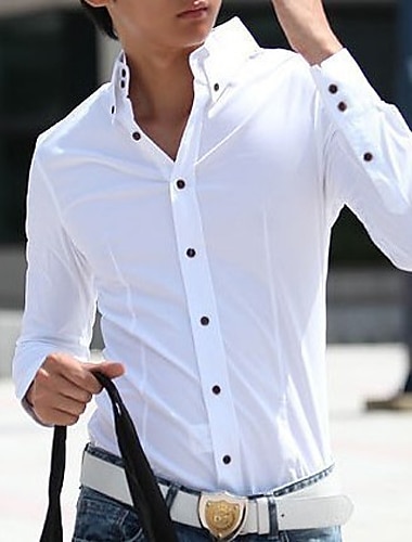 Summer Man Casual Solid White Long Sleeve Shirt